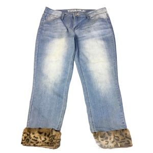 Hydraulic Nolita Leopard Cuff Ankle Skinny Jeans